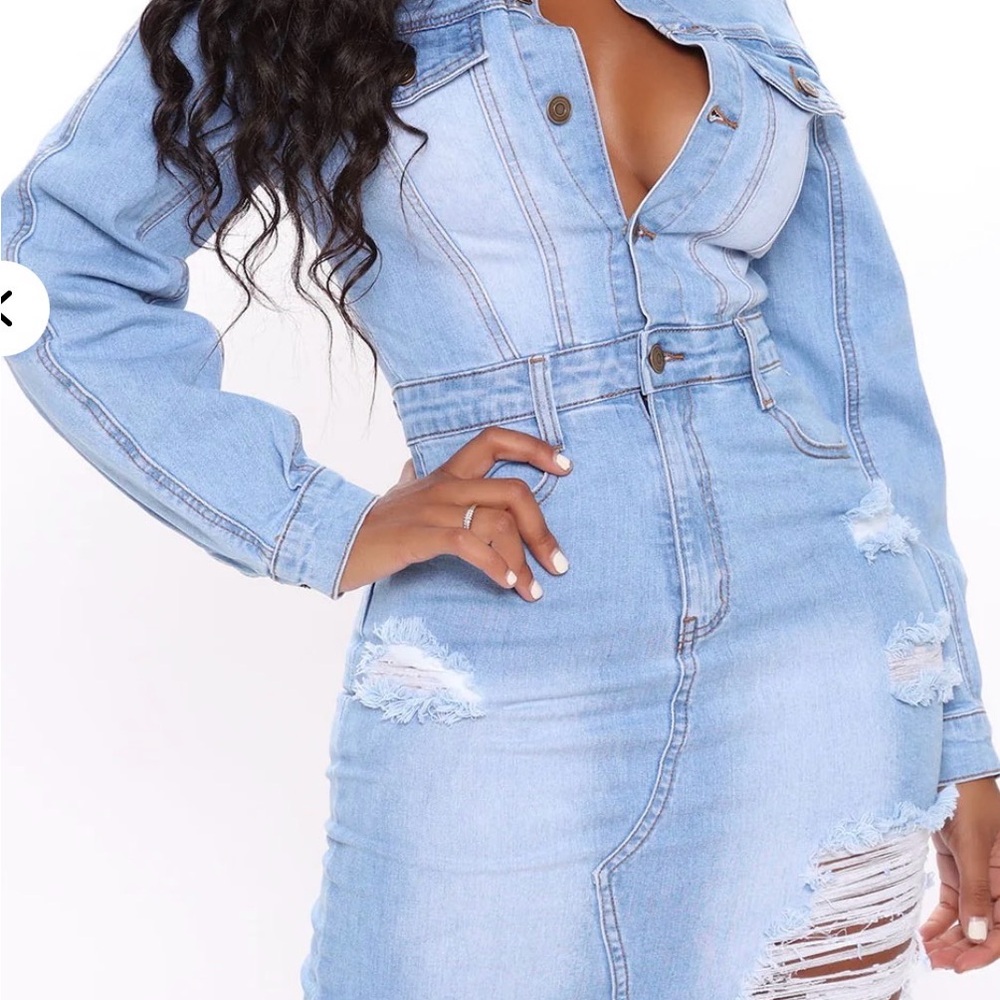 Fashion Nova Light Blue Denim Midi Dress